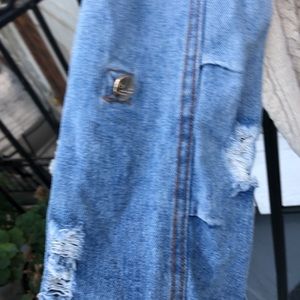 Chenille scalloped sweater with distressed denim sleaves